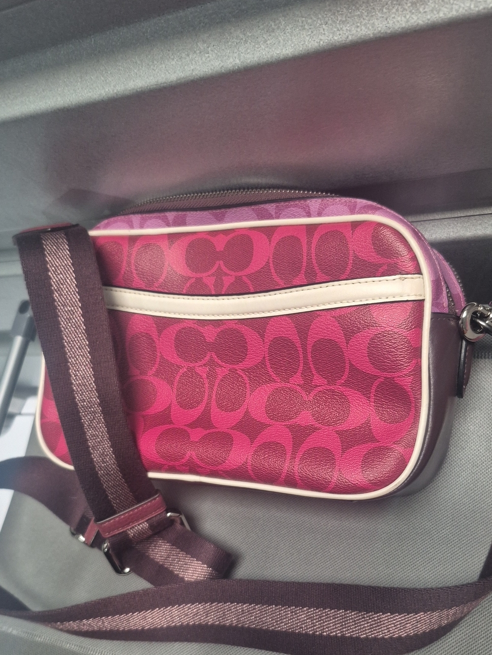 Coach Purple & Red Signature Crossbody Camera Bag with White Trim